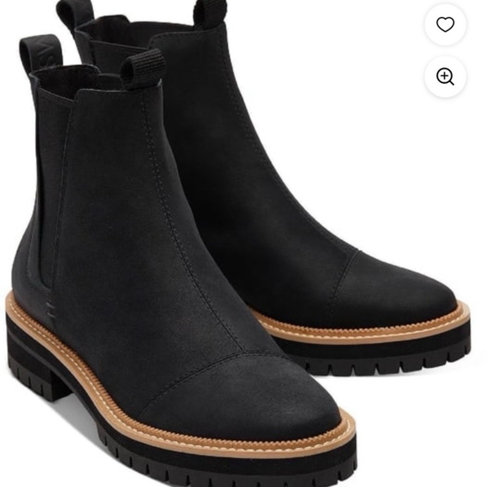 Toms Black Chelsea Lug Sole Ankle Boots with Tan Welt - Picture 2 of 9
